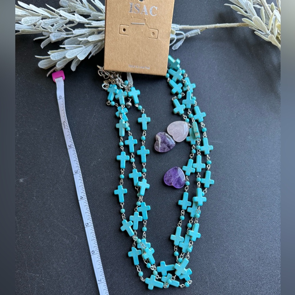 Triple layered turquoise Cross necklace